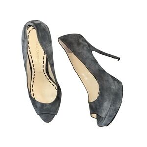 Enzo Angiolini‎ Gray Suede Peep Toe Platform Pumps Size 8M High Heel